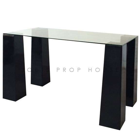 Rectangular Glasstop Console w/Black Tapered Risers