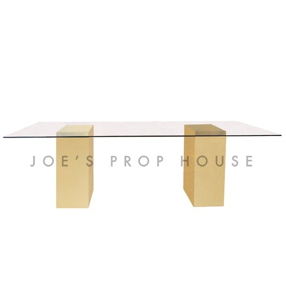 Jules Glasstop Rectangular Dining Table w/Gold Base L96in x D40in x H30in