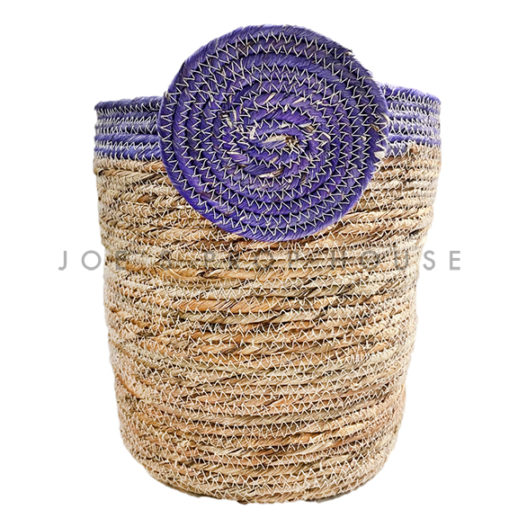 Bonita Large Rope Basket w/Purple Medalion Band