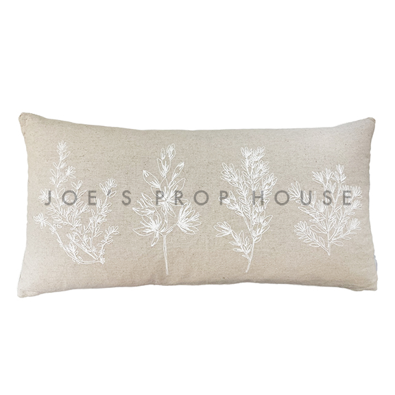 Embroidered Leaf Beige Lumbar Accent Pillow