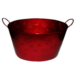 Oval Metal Snowflake Bucket Red