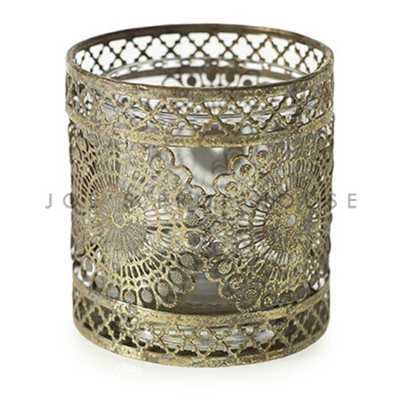 Mendhi Floral Metal Aged Gold Votive Cup SHORT