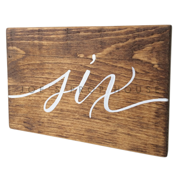 Wooden Table Number Block SIX W7in x H5in