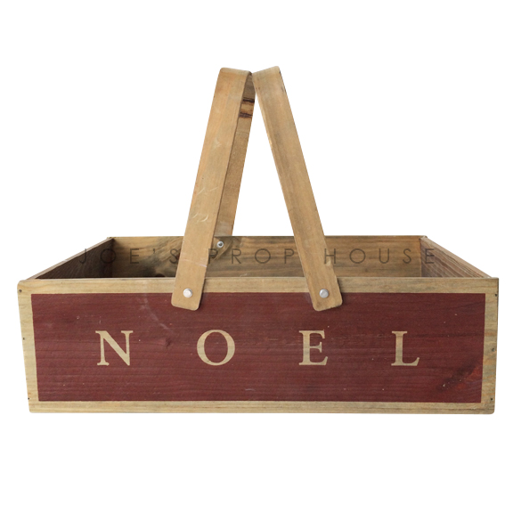 NOEL Wooden Basket w/Handles LARGE