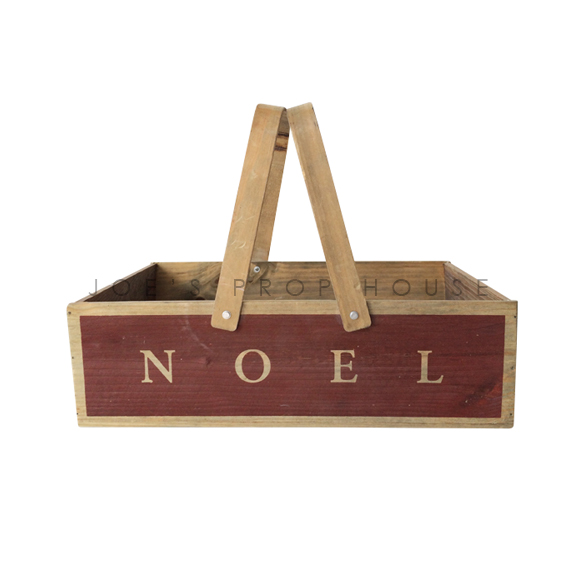 NOEL Wooden Basket w/Handles SMALL
