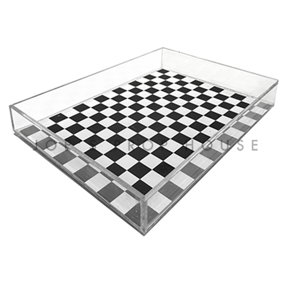 Clear Rectangular Checkered Inlay Plexi Tray