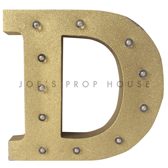 12in Gold Glitter Metal Marquee Letter D
