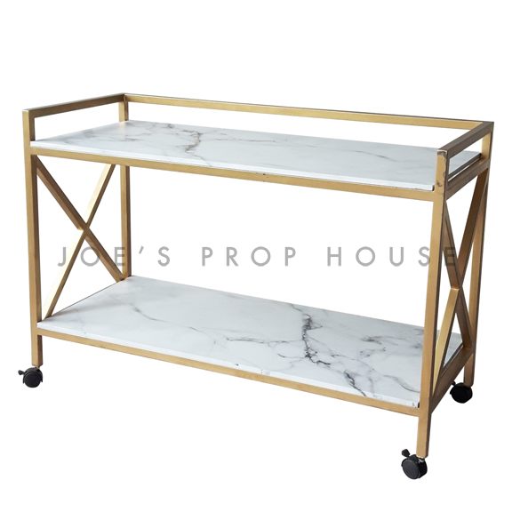 Gold Rolling Bar Cart w/Faux Marble