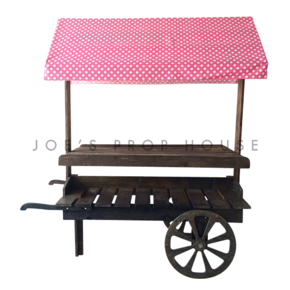 Brown Wooden Market Cart w/Polka Dot Pink and White Awning