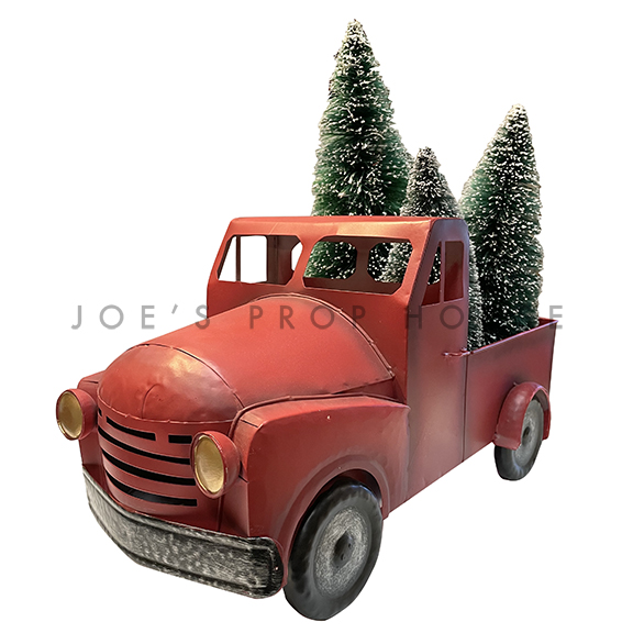 Red Metal Pick Up Truck w/Green Bristle Trees