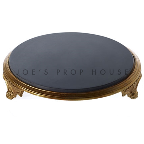 Round Grandeur Black Marble Top w/Gold Base Cake Stand D14in