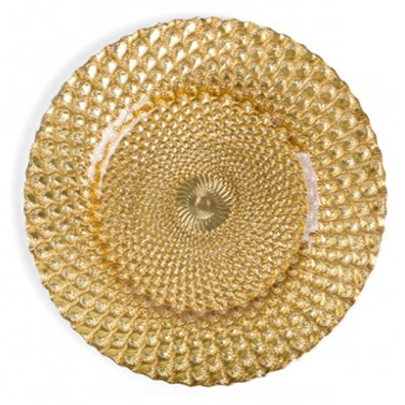 Honeycomb Gold Glass Charger Plate D13.25in