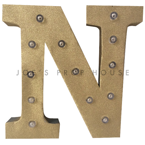12in Gold Glitter Metal Marquee Letter N