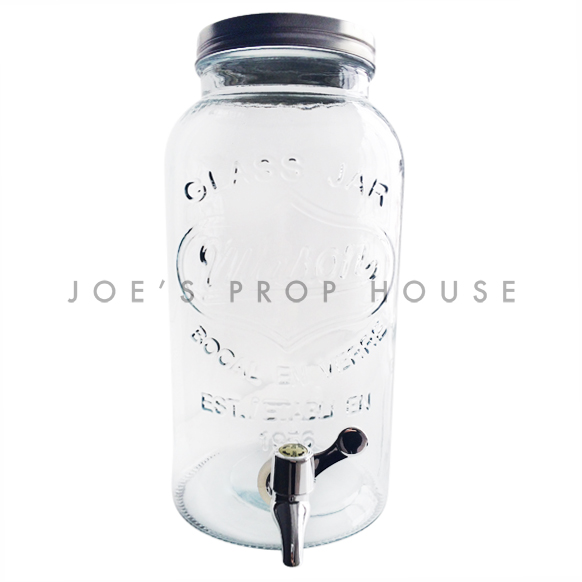 Glass Jar Mason Beverage Dispenser w/Chrome Lid-Volume 4 liters