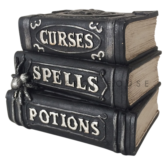 Curses Spells and Potions Black Faux Book Stack