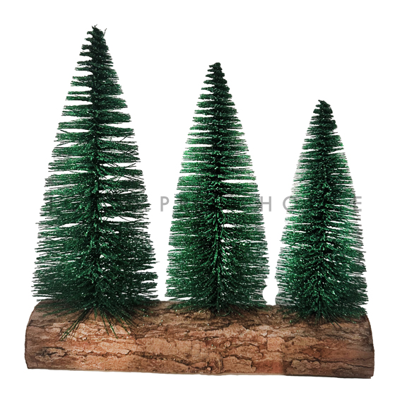 Trio Green Bristle Pine Tree Log