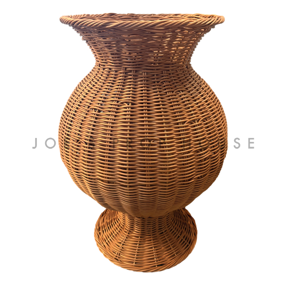 Woven Rattan Pedestal Vase