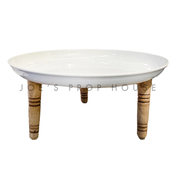 Lolita White Round Metal Footed Tray Small D12in