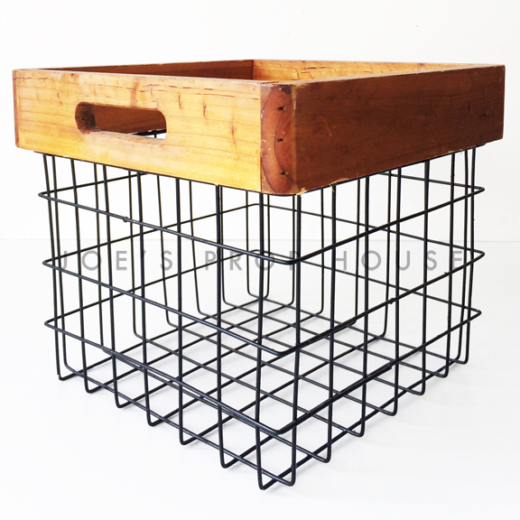 Grid Square Metal Basket w/Wood Trim
