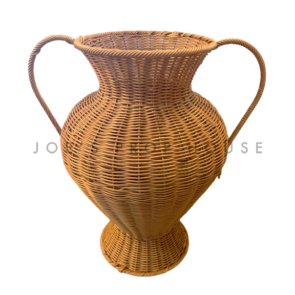 Woven Rattan Double Handle Pedestal Vase