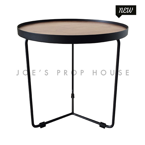 Holton Round Black Metal End Table w/Faux Wood Top D19.5in x H20in