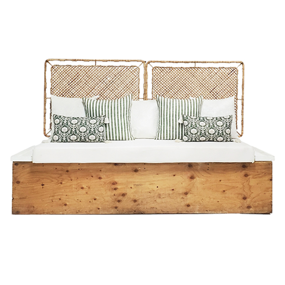 Rattan Four Seat Bench w/assorted Cushions