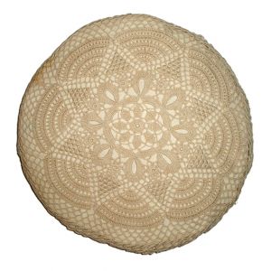 Vintage Crochet Round Accent Pillow Beige D15in